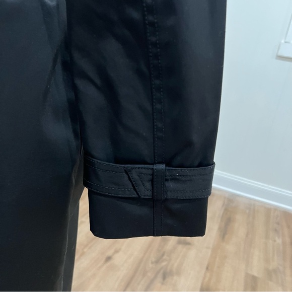 Tahari Black Raincoat Leopard Trim Belted Double Breasted Trench Size S - Picture 5 of 16